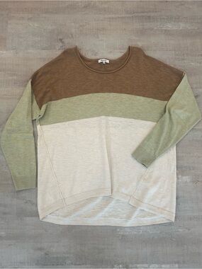 Madewell Colorblock Scoop Neck Sweater in Brown, Sage Green & Cream